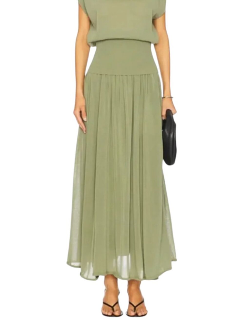 Zimmermann Illuminate Gathered Maxi Skirt Womens 3 Large Olive Green High Rise